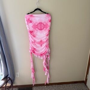 SHEIN Pink Tie-Dye Strapless Dress